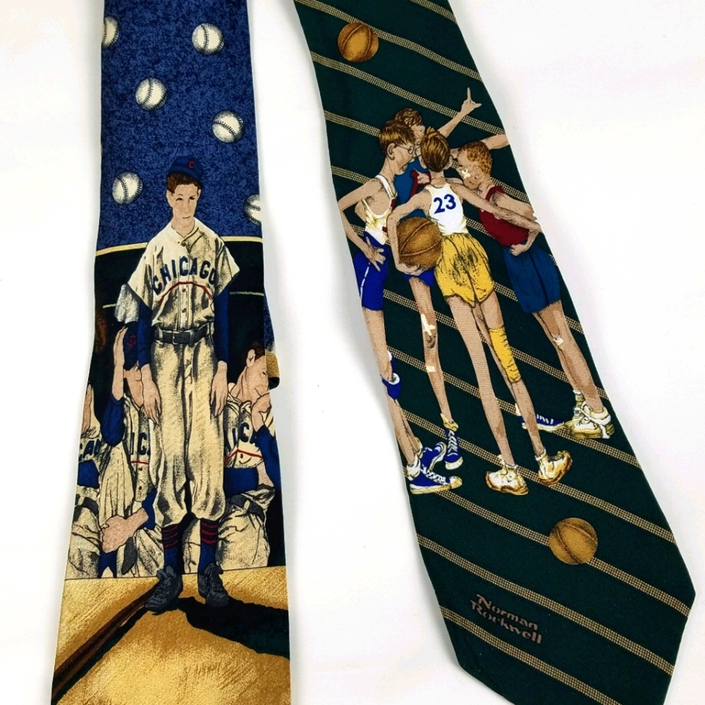 Norman Rockwell Baseball/Basketball Sports ties ⚾️ 🏀